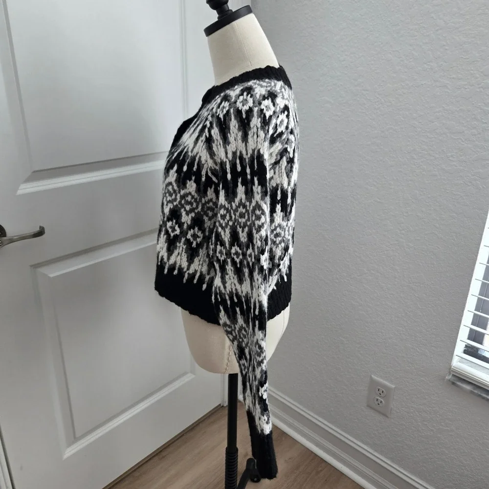 J. Crew Womens Fair Isle Cardigan Sweater Black White Wool Alpaca CE714 Size S
